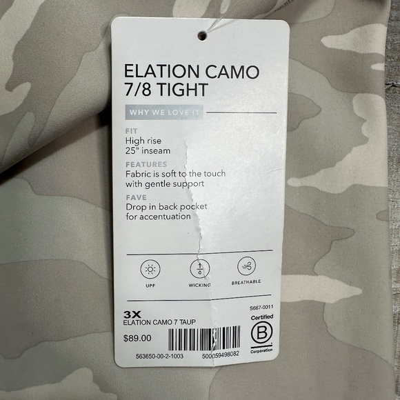 NWT Athleta Elation Camo 7/8 Tight Size 3X New Taupe 23" Inseam - Picture 11 of 11